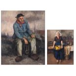 Michiels G., portrait of a miner and portrait of a kitchen girl, oil on canvas, 80 x 100 and 50 x