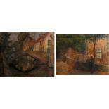 Rommelaere E., two views on Bruges, oil on panel and oil on canvas, 49 x 59 / 51 x 66 cm (minor