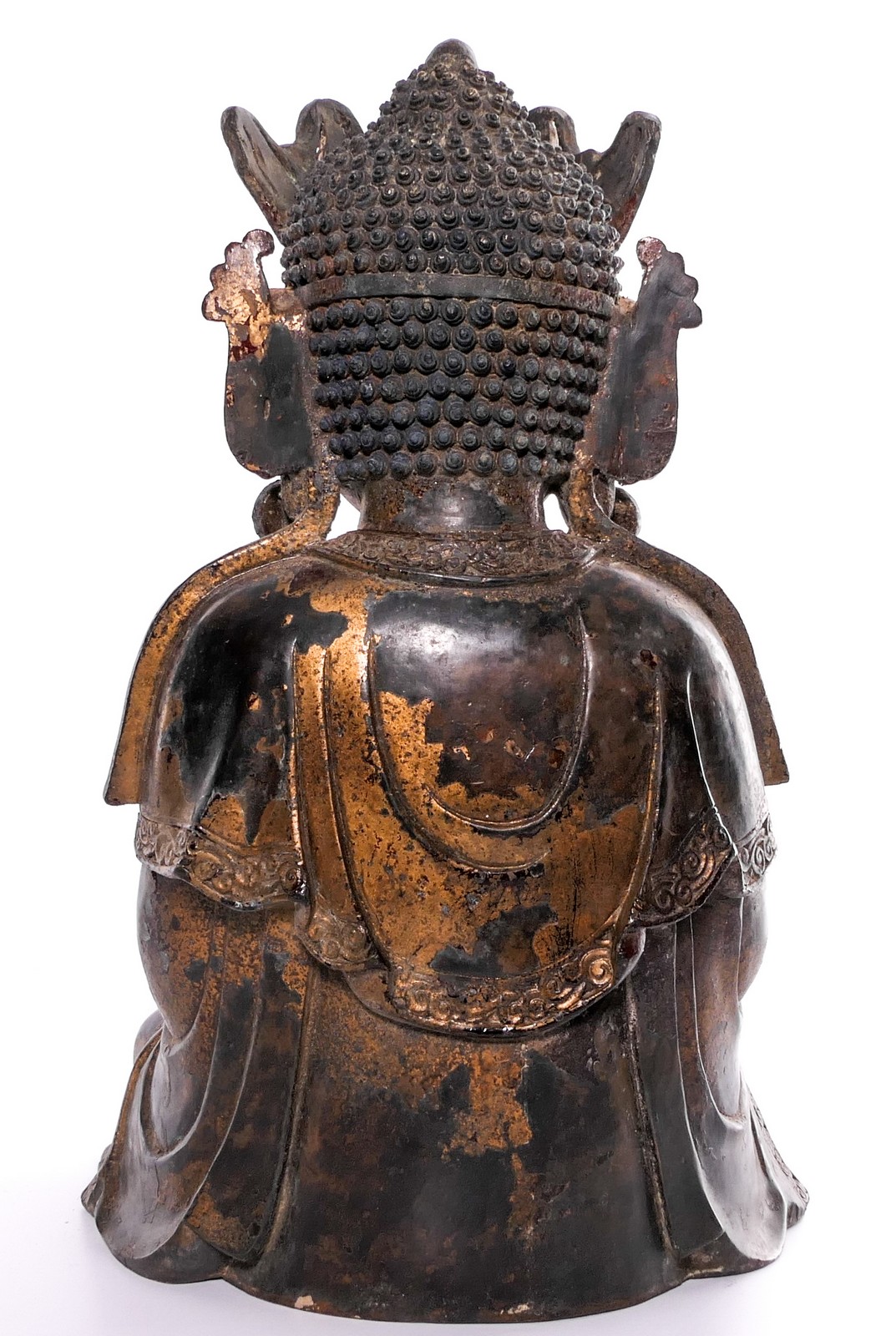 A Chinese gilt bronze Buddha with traces of polychromy, H 39 cm - Image 4 of 9