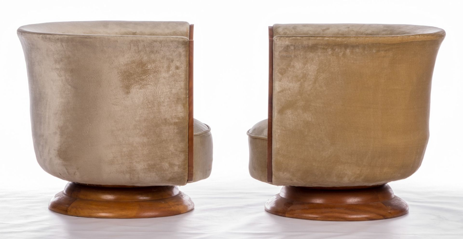 A pair of Art Deco lounge chairs, France, 1930s, Hotel Le Malandre - Modèle déposé, burl wood, - Bild 5 aus 10