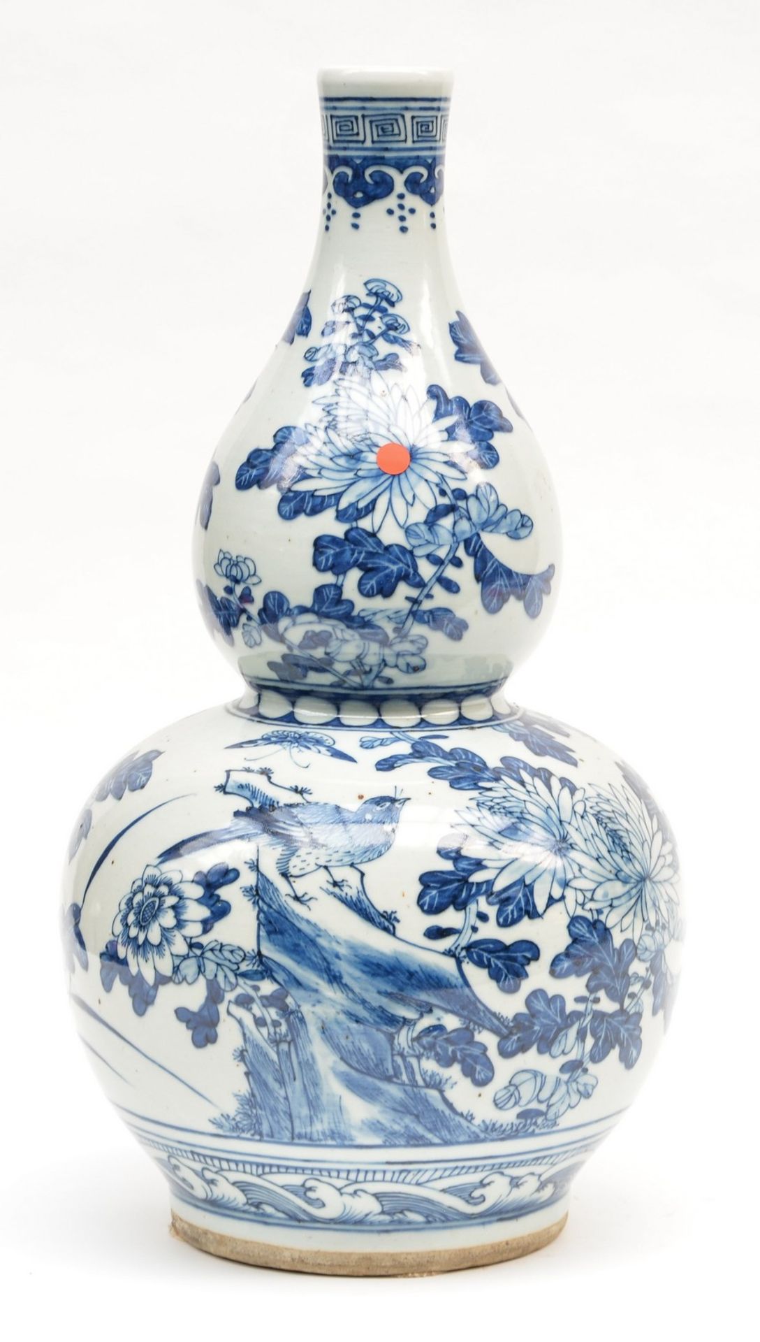 A Chinese blue and white double gourd vase, 19thC, H 43,5 cm - Bild 6 aus 8