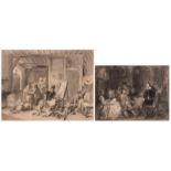 Attributed to Madou, two animated interior scenes, black and white chalck, 21,5 x 28,5 and 28 x 38
