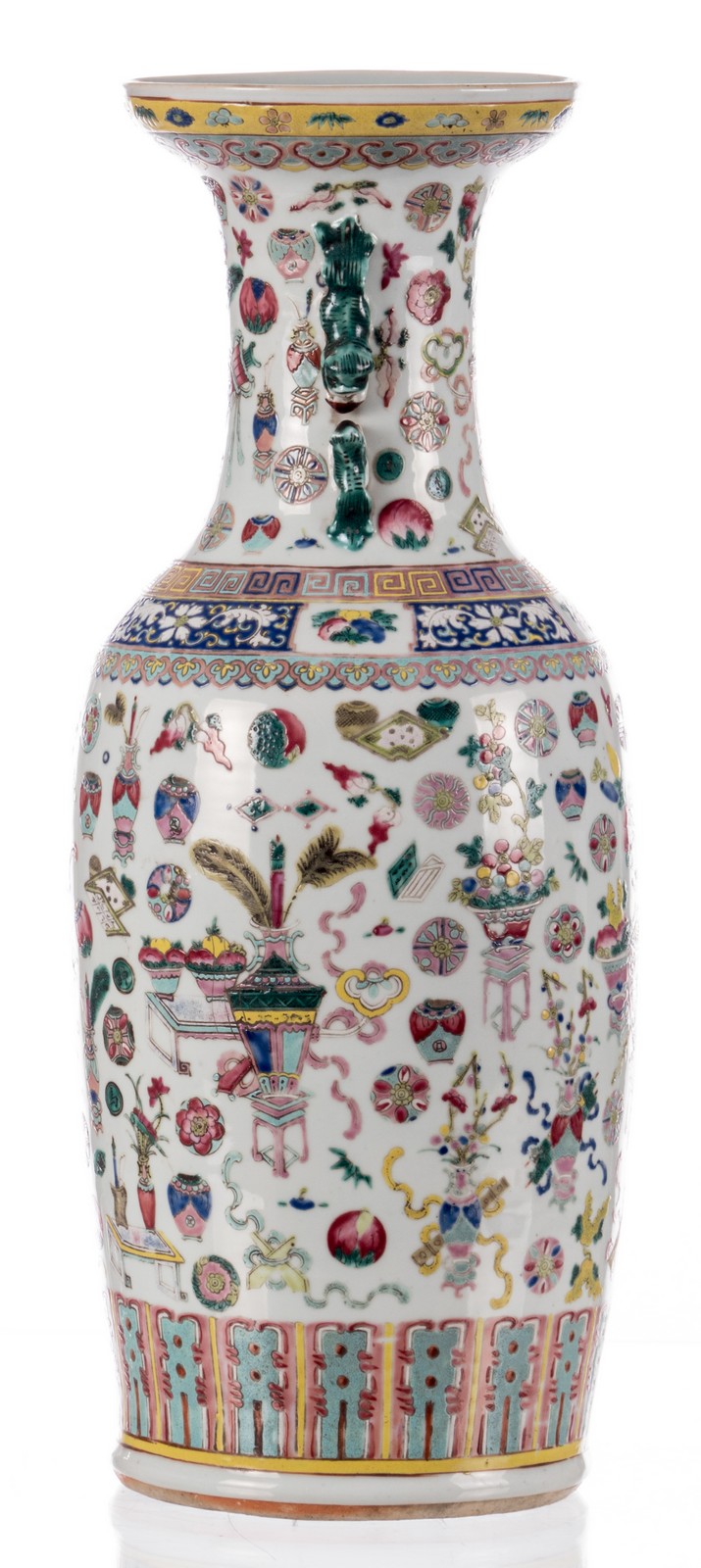 A Chinese famille rose vase with one hundred antiquities, H 60 cm - Image 4 of 7