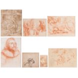 A lot of seven 18th and 19thC drawings and wash drawings in pencil, red chalck, bistre chalck, and