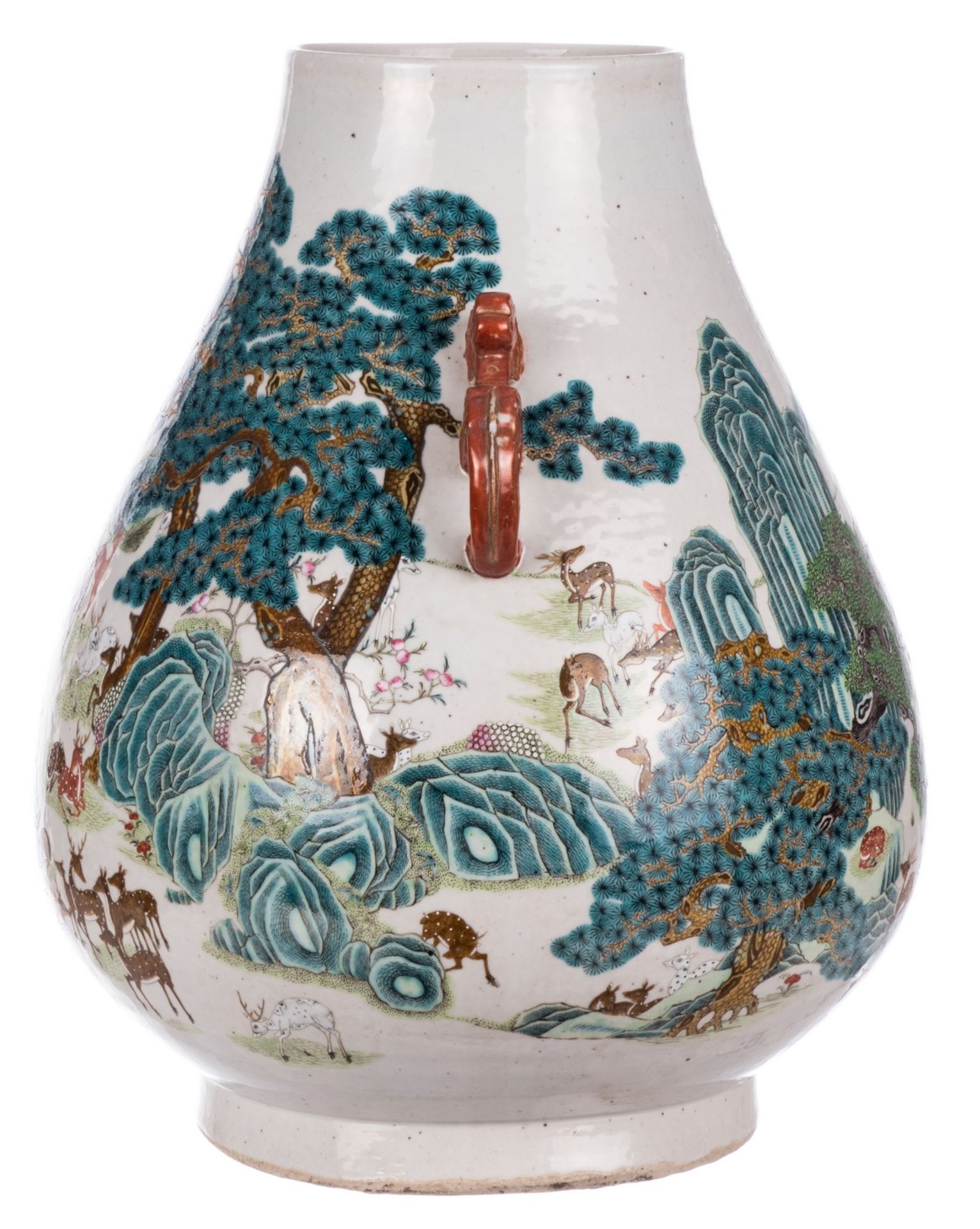 An exceptional Chinese 'hundred deer' Hu vase, marked Qianlong, H 44 cm (chips and firing faults - Bild 4 aus 10