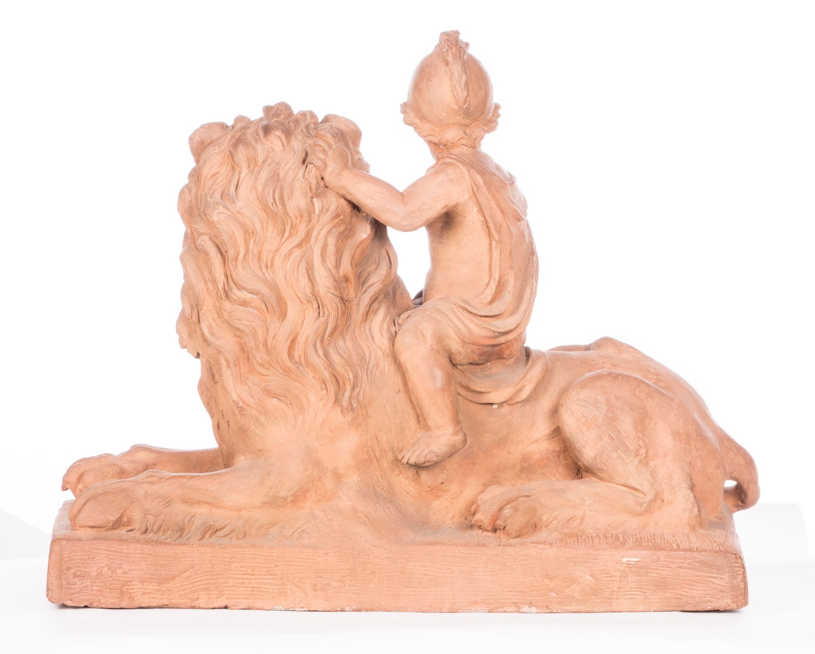 A large pair of terracotta sculptures depicting an allegoric scene, 19thC, H 78 - B 97 - D 35 cm - Image 14 of 62