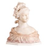 Nelson, the bust of a girl, alabaster and Carrara marble, (some chips to the back rim), H 41 cm