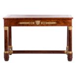 A Neoclassical mahogany writing desk with fine gilt bronze mounts and leather leaf, H 80,5 - W 127 -