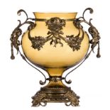 Neorenaissance style bowl in havane stained glass with bronze mount, late 19thC, H 39,5 - B 37 cm