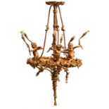 Gilt bronze chandelier, relief decorated with putti and butterflies, H 96 - Diameter 60 cm