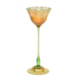Monogrammed L.C.T. (Louis Comfort Tiffany), iridescent tullip in colored and laminated glass, H 36,7