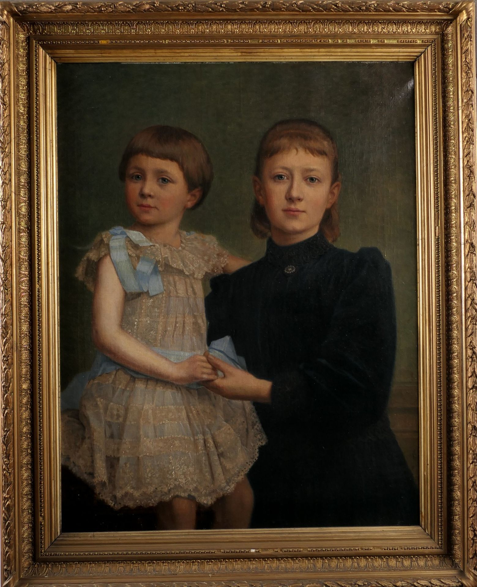 Unsigned, sisters, oil on canvas, about 1910, 62 x 80 cm - Image 2 of 6