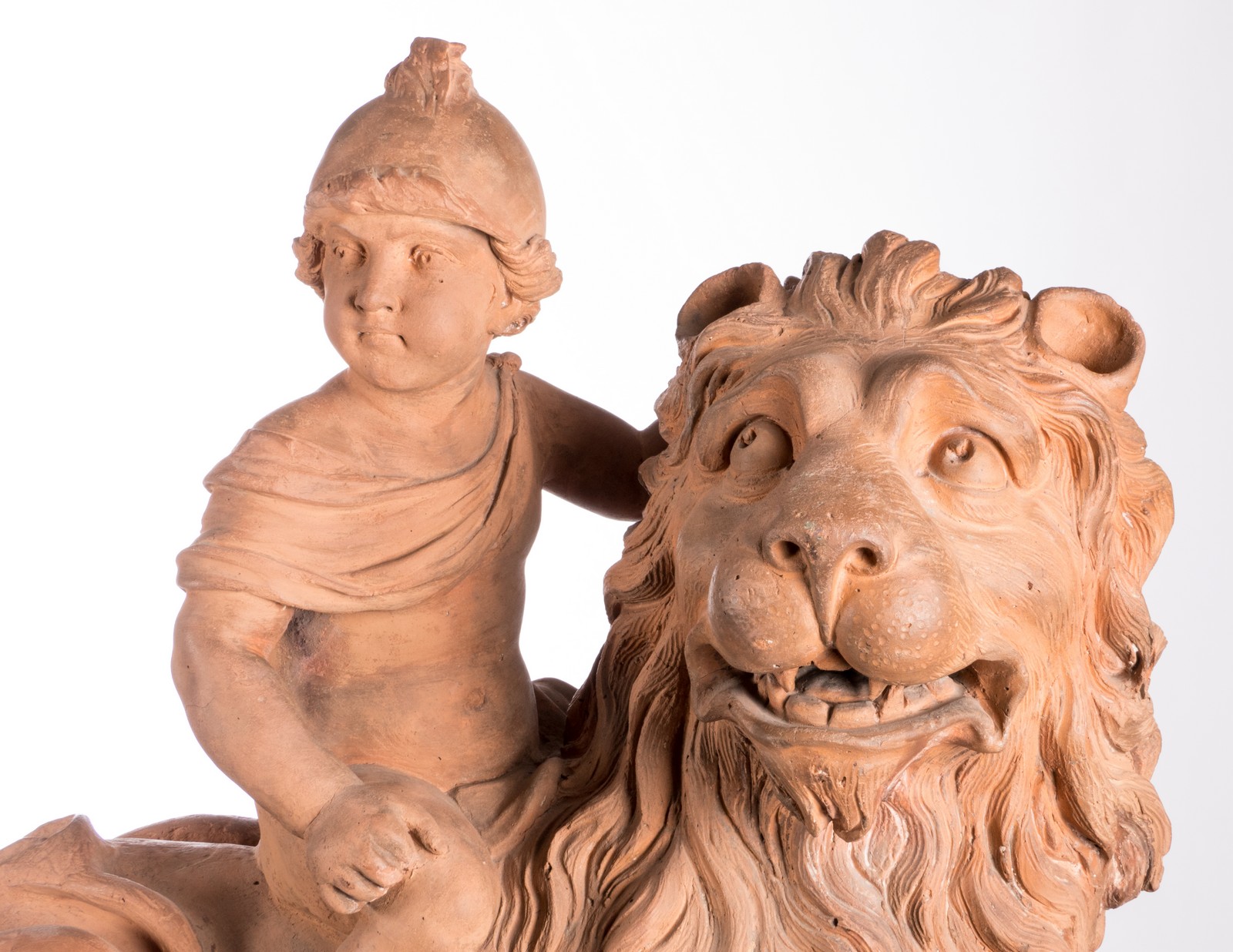 A large pair of terracotta sculptures depicting an allegoric scene, 19thC, H 78 - B 97 - D 35 cm - Image 9 of 62