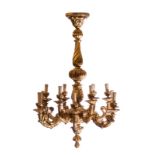 A large neoclassical gilt wood chandelier, H 147 cm - Diameter 105 cm