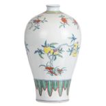 A Chinese ducai Meiping vase, overall decorated with peaches, pomegranate and succade, H 36 cm (