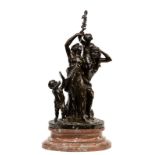 Clodion, a bronze group depicting bacchae, on a 'Rouge royale' marble base, H 85 (with base) / H