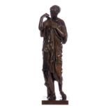 No signature, a patinated bronze sculpture depicting a lady after the antique, Cie Anonyme des