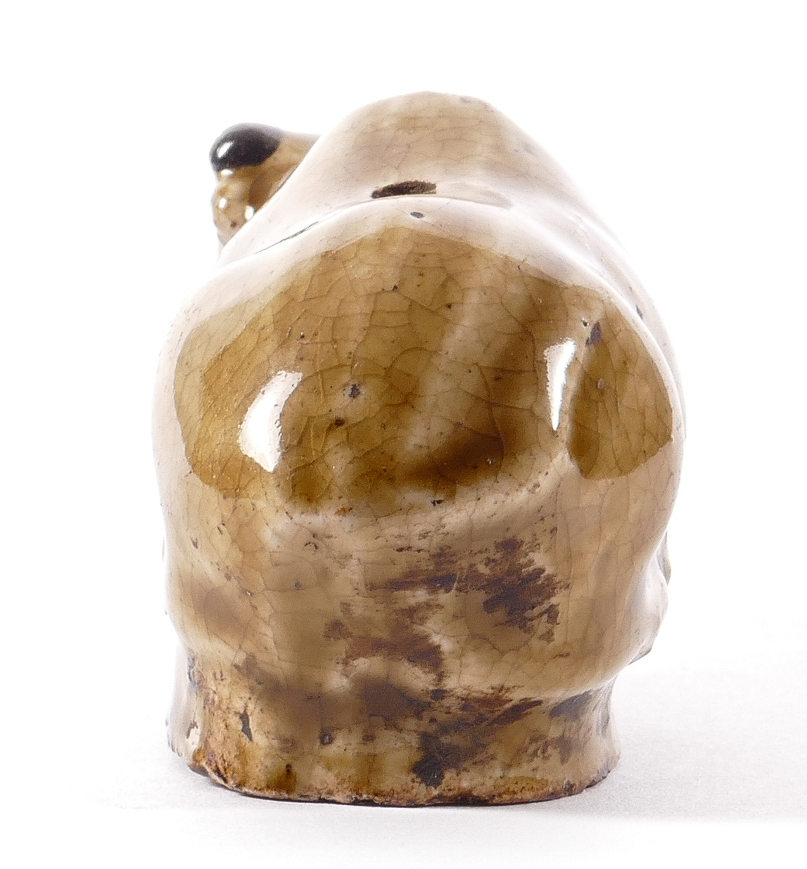 A Chinese stoneware glazed buffalo on a wooden base, H 5 - W 10 cm (base included) - Image 3 of 6
