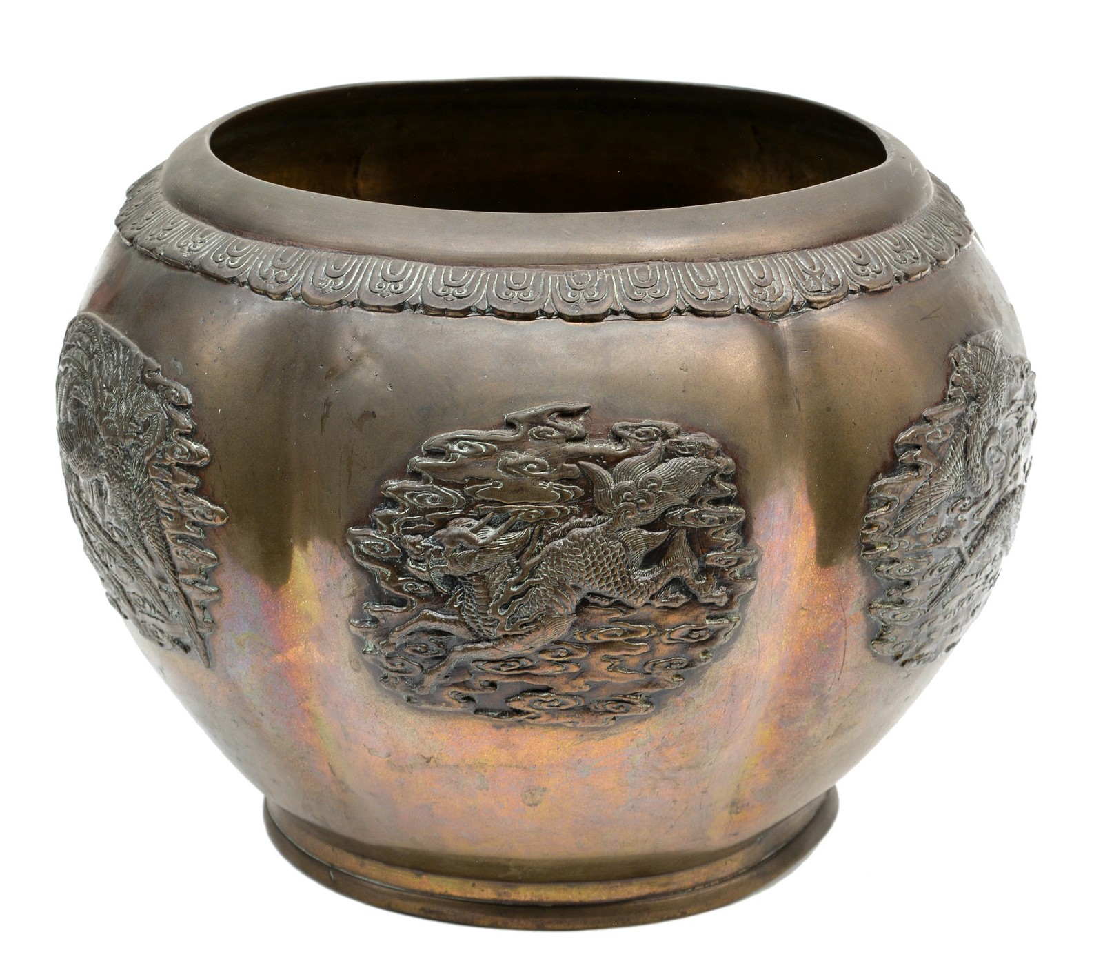 An Oriental brass flowerpot, H 23 - Diameter 32 cm