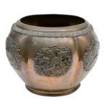 An Oriental brass flowerpot, H 23 - Diameter 32 cm