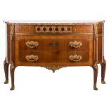 A neoclassical mahogany veneered commode, bronze mounts and a brèche d'Alep marble top, in the
