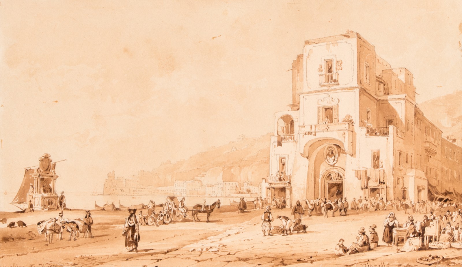 Vianelli A, view on Mergellina (Napels), washed ink drawing, dated 1835, 15,5 x 26,5 cm