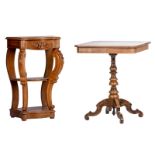A walnut console in Louis Philippe style, H 79 - W 51 - D 35,5 cm; added a ditto Nap. III side table