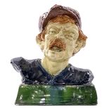 Bust of a street artist in Flemish earthenware in the Arts and Crafts manner, H 26 - W 23 cm (