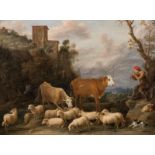 (Teniers D.), shepherds with their flocks in an Arcadian landscape, oil on canvas, 17thC, in an