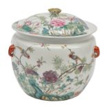 A Chinese famille rose bowl and cover, decorated with birds and flowers, marked Guangxu, about 1900,