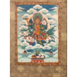 A Tibetan tanka, gouache on textile, about 1900, 38 x 53,5 cm