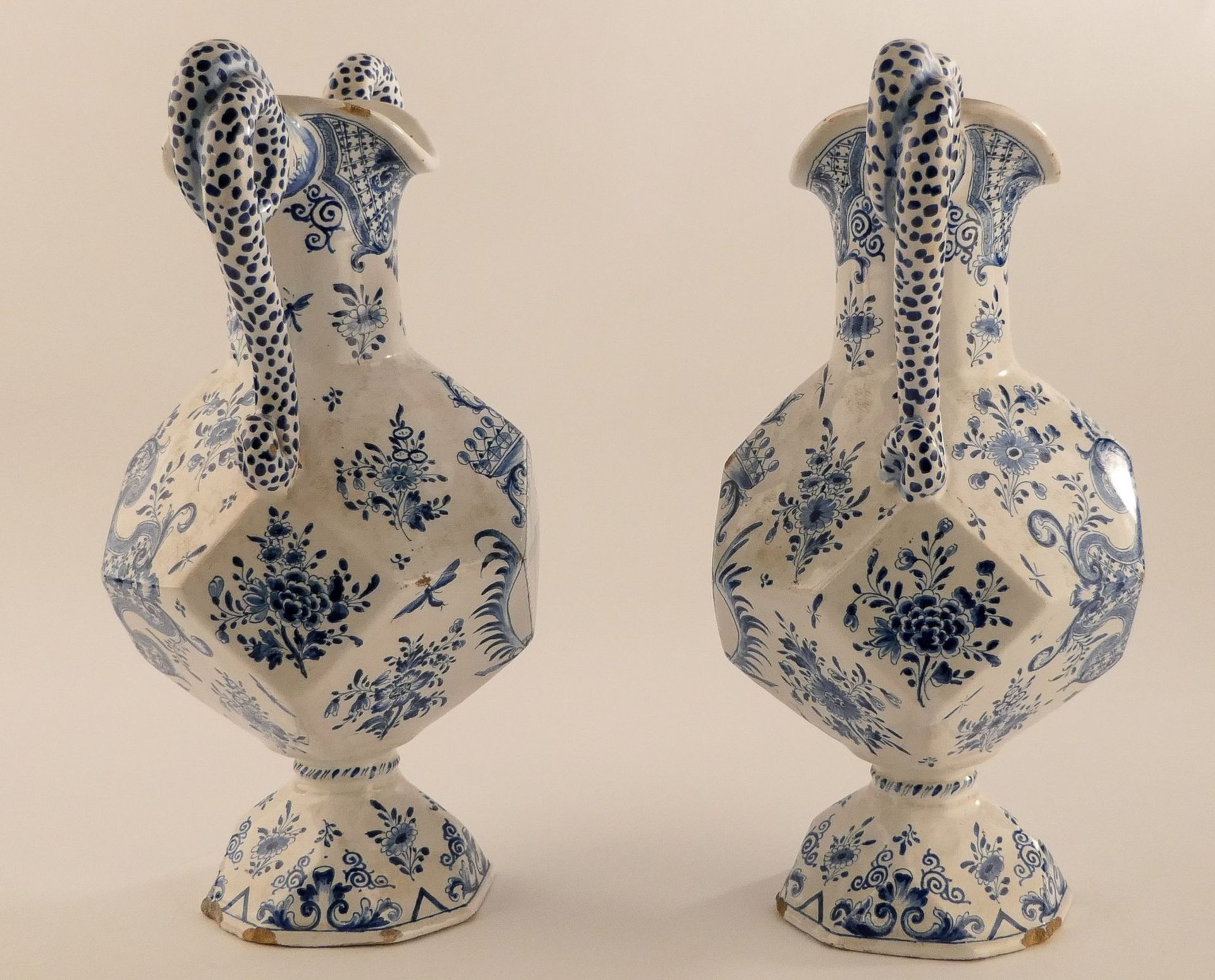 Two ornamental vases, tin glazed and blue decorated earthenware, (Dutch Delftware - marked 'De - Image 4 of 16