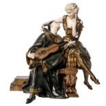 Gilbert A., Pierrot and Columbine, chryselephantine group, ivory and bronze with different patina,