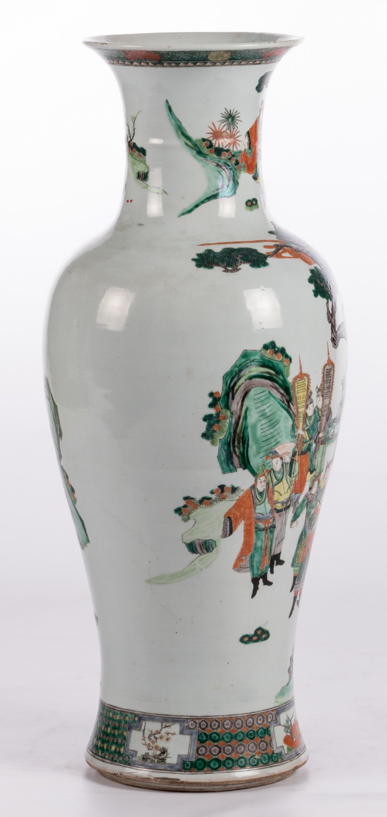 A Chinese famille verte baluster shaped vase, decorated with an animated scene, marked, 19thC, H - Image 3 of 14