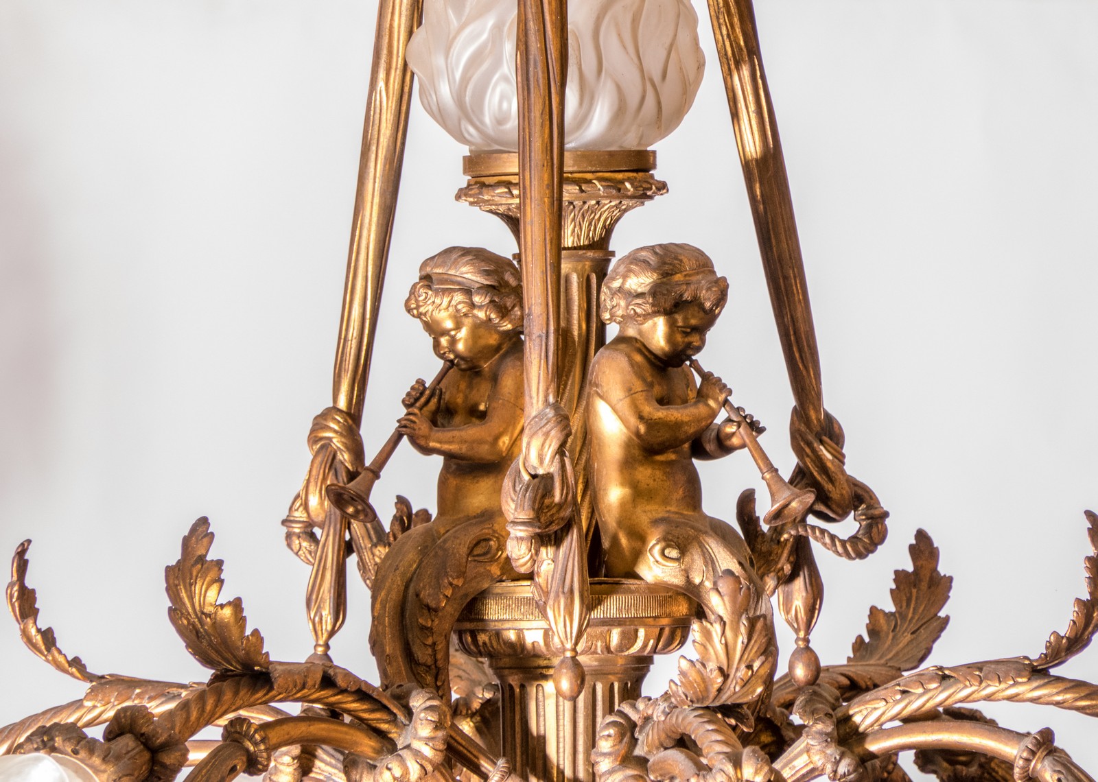 An exceptional neoclassical bronze chandelier, ca. 1910, H 138 - Diameter 103 cm - Image 3 of 5
