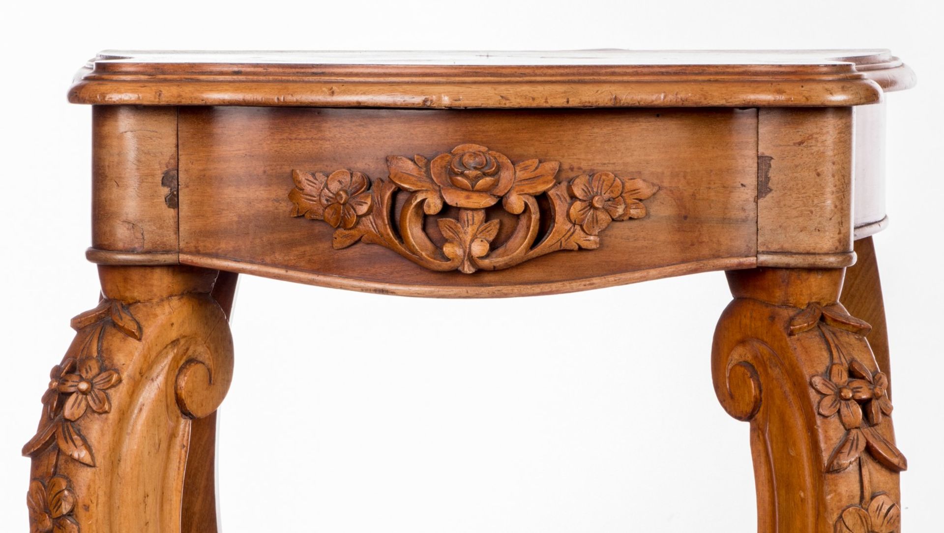 A walnut console in Louis Philippe style, H 79 - W 51 - D 35,5 cm; added a ditto Nap. III side table - Bild 7 aus 10