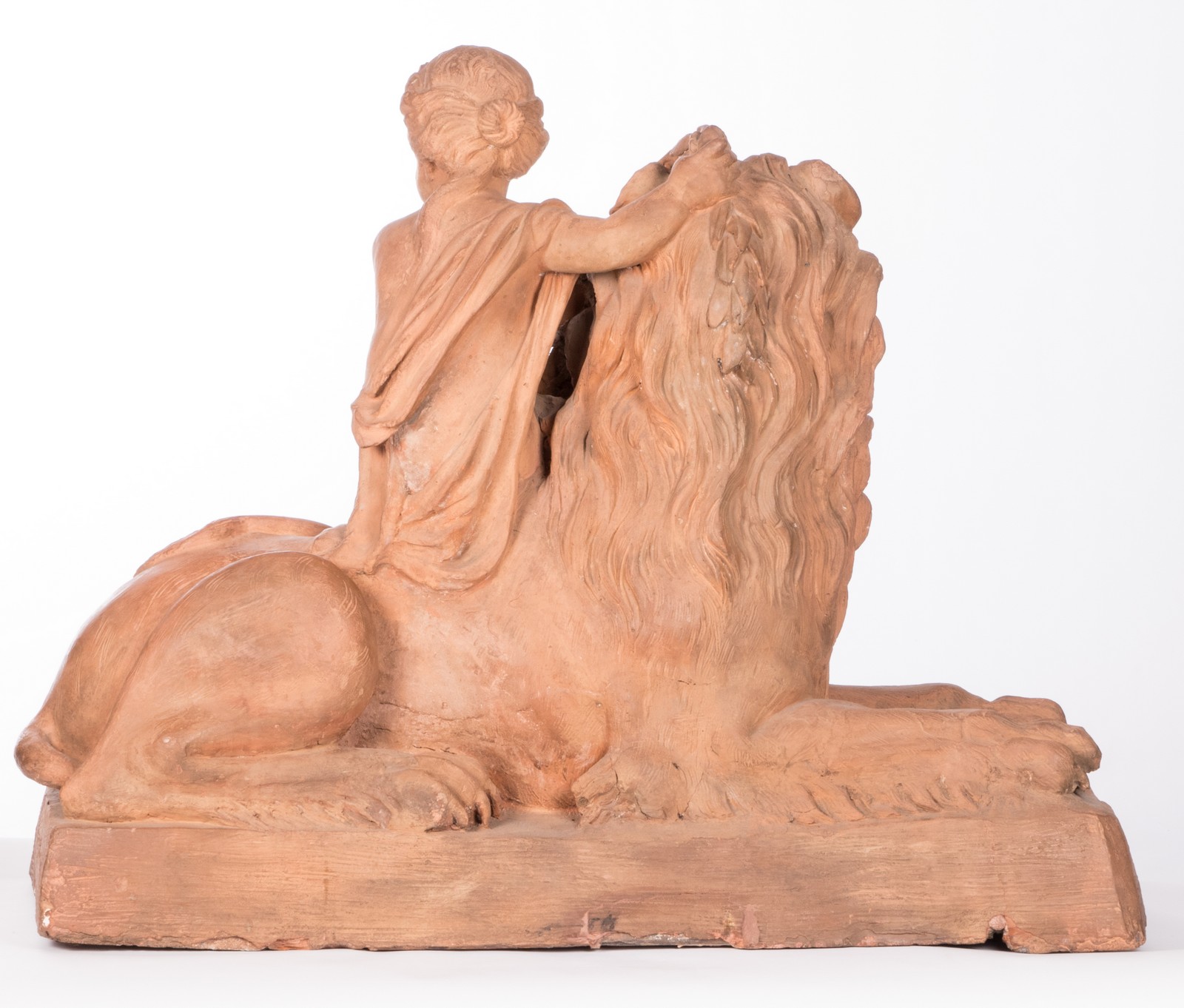 A large pair of terracotta sculptures depicting an allegoric scene, 19thC, H 78 - B 97 - D 35 cm - Image 10 of 62