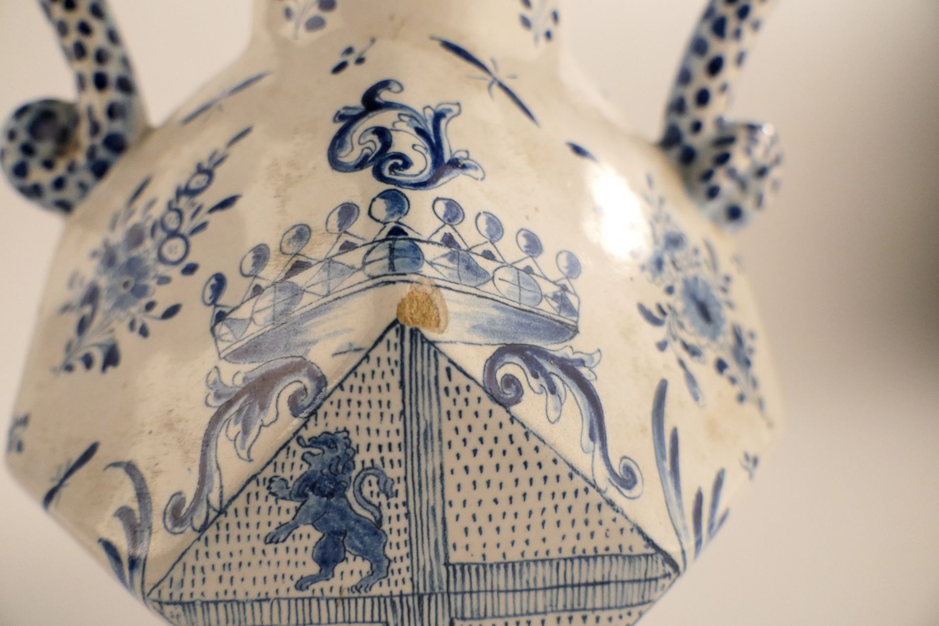 Two ornamental vases, tin glazed and blue decorated earthenware, (Dutch Delftware - marked 'De - Image 9 of 16