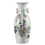 A Chinese famille rose vase, decorated with a court lady and children playing in a garden, H 57,5
