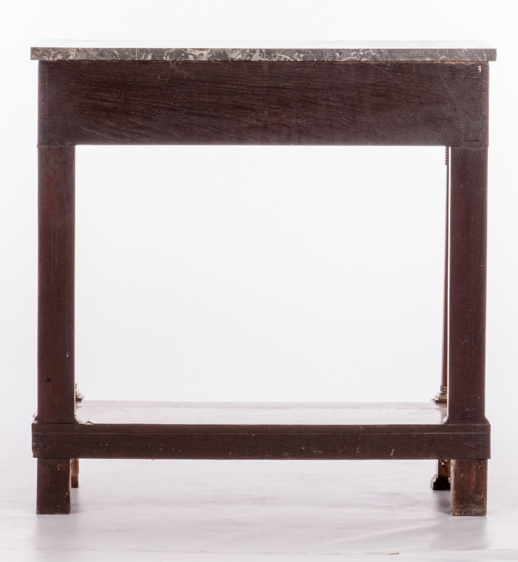 A mahogany veneered console, bronze mounts and grey St.-Anna marble top, Neoclassical and period, - Bild 5 aus 12