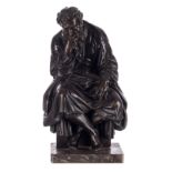 Unsigned, philosopher, patinated bronze on a gray marble base, H 35 cm
