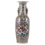 An impressive Chinese famille rose vase, decorated with court scenes and warriors, 19thC, H 134 cm