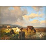 No signature, animals in a landscape, oil on panel, 19thC, 43,5 x 59,2 cm