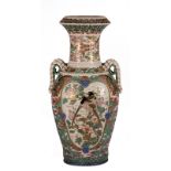 A polychrome decorated Japanese stoneware vase, about 1870, H 118 cm (crack over almost the whole
