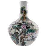 A Chinese famille rose bottle vase, decorated with cranes and flower branches, marked Yongzheng, H