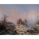 (Van Hoey J.), winter landscape with animated scenes, oil on canvas, (dated 1870), 96,5 x 120,5 cm
