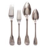 A seven parts silver archers cutlery set, model à filet, Belgium 1868-1942; added 5 ditto large