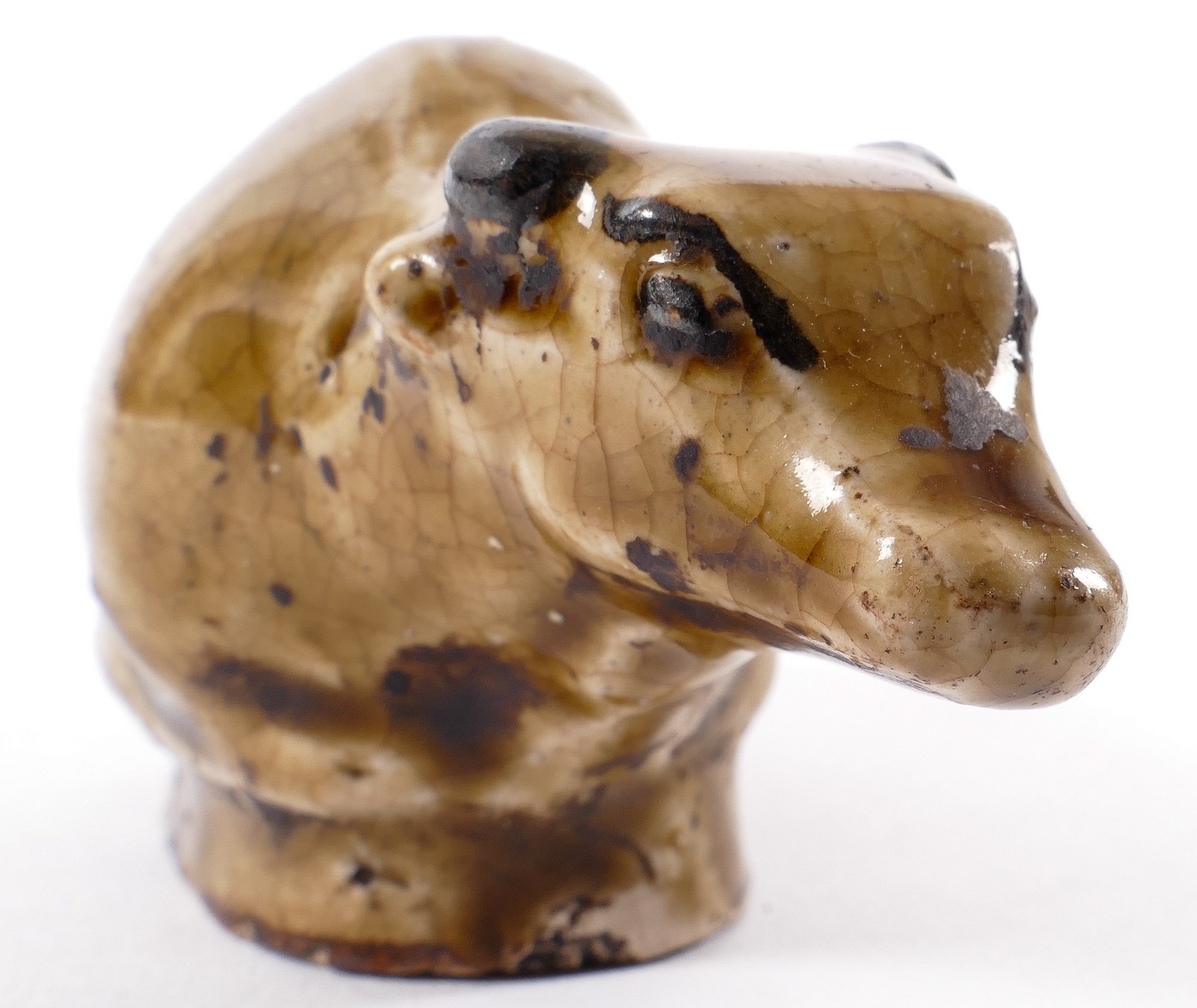 A Chinese stoneware glazed buffalo on a wooden base, H 5 - W 10 cm (base included) - Image 5 of 6