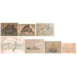 Reckelbus L., seven sketches from the British period, pencil heightened with pastel/watercolor,