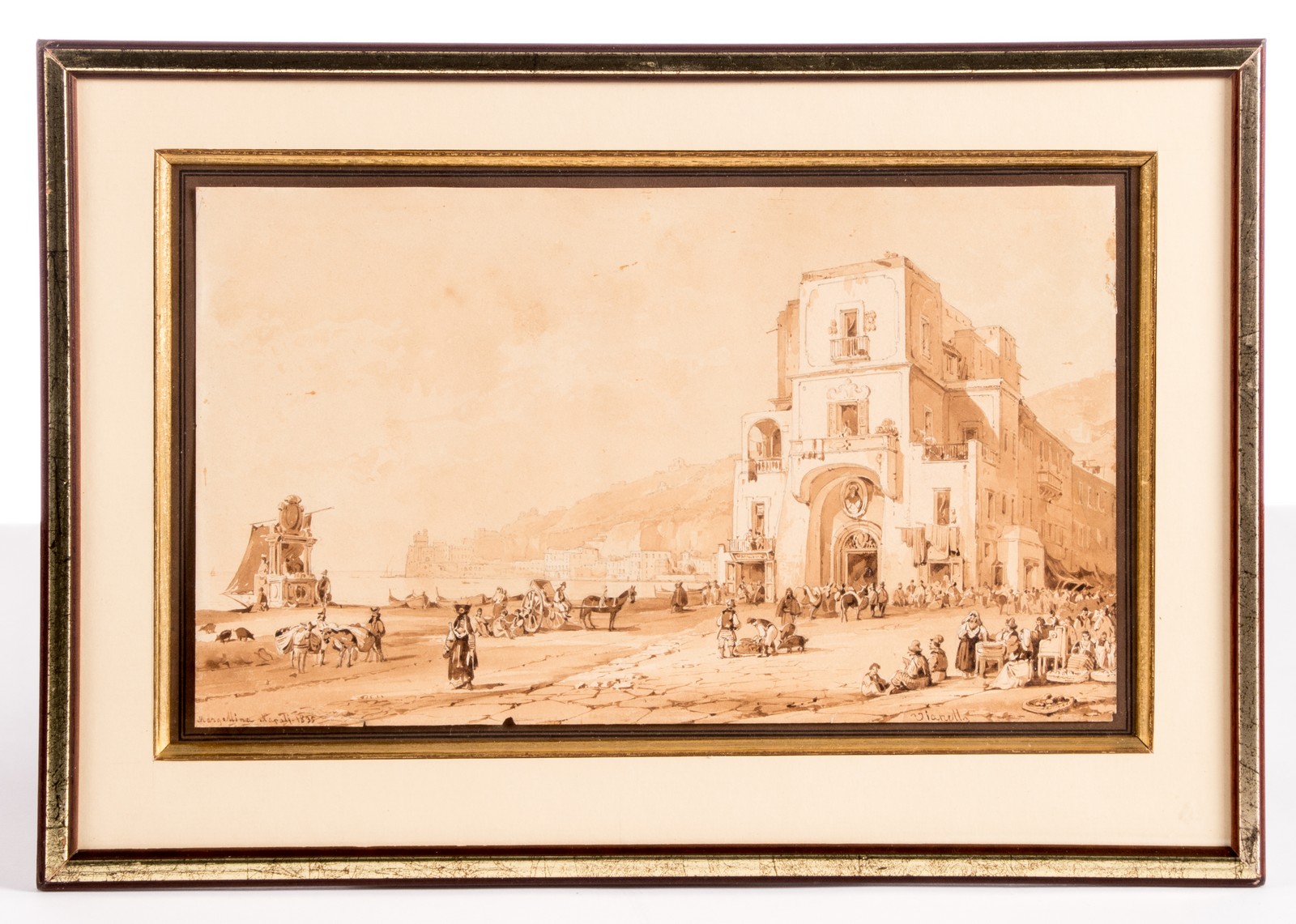 Vianelli A, view on Mergellina (Napels), washed ink drawing, dated 1835, 15,5 x 26,5 cm - Image 2 of 5